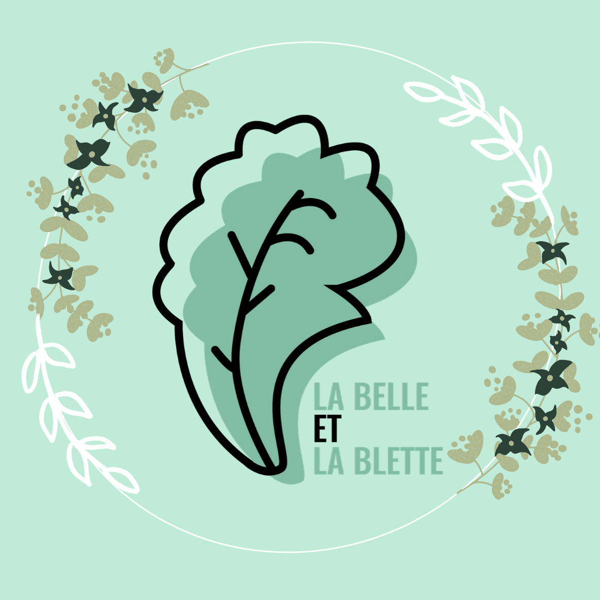 logo avec feuille verte entourée d'une couronne fleurie