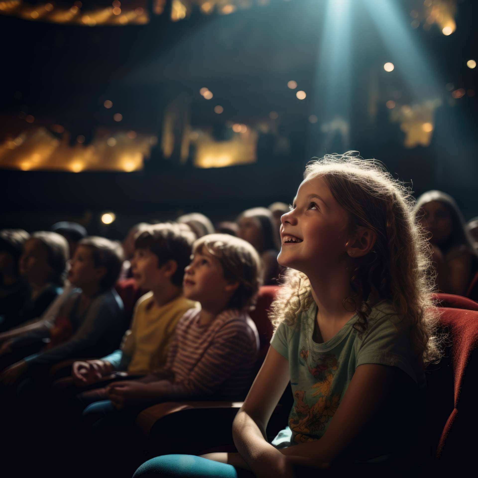 Enfants assis dans une salle de spectacle
